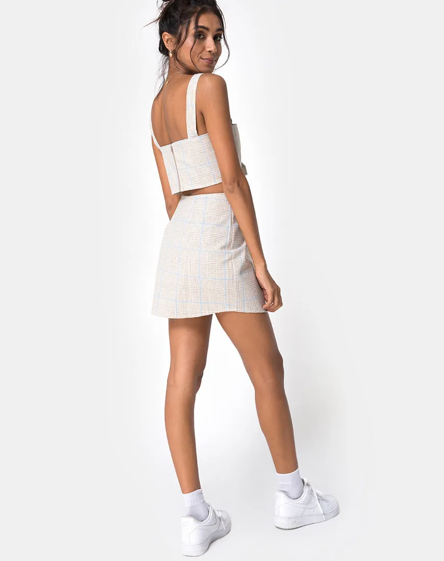 Wrap Over Skirt in Tonal Plaid Almond