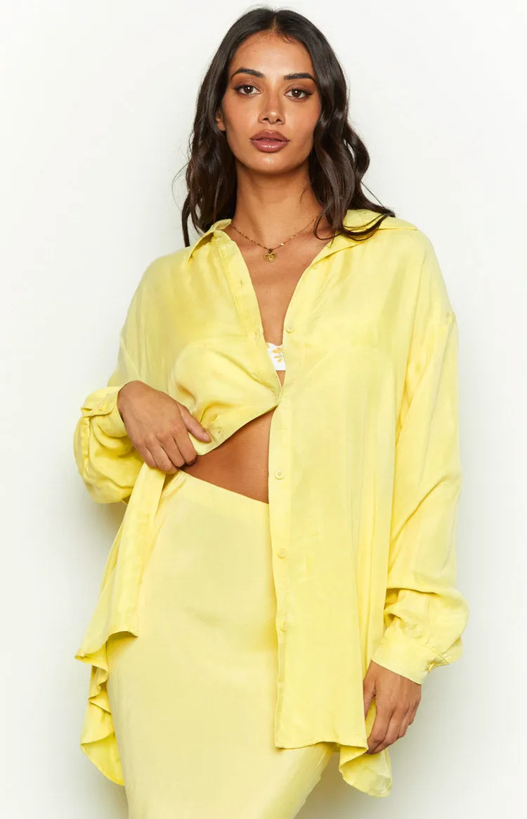 Zariah Yellow Cupro Button Up Shirt